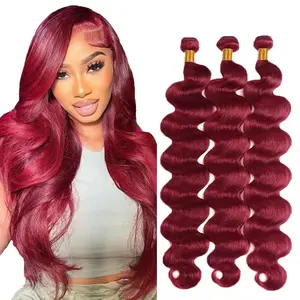 Gefily【14A】99J Burgundy Human Hair Bundles Body Wave 26 Inch 14A Wine Red Double Weft Brazilian Bundles Human Hair Extensions 1 Pack