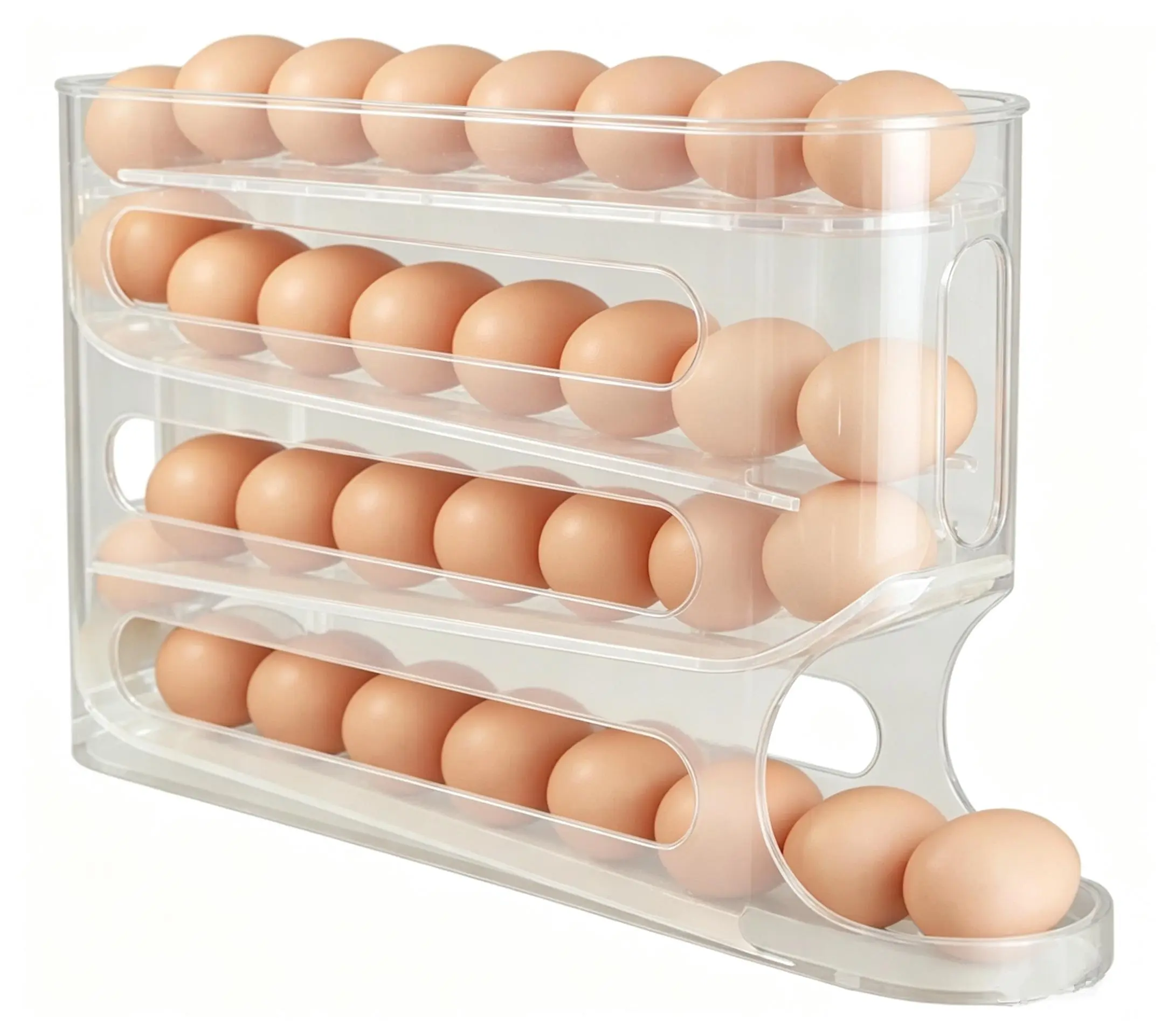 Refrigerator Egg Trays,Automatic Rolling Egg Holder Organizer for Refrigerator Slide Design Egg Dispenser, Food Grade Material, Large Capacity Storage 32 Count (Clear White)