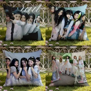 ILLIT Korean group Cushion Cover Ultra-Soft Reversible Plush Pillow Cover Perfect for Car Rides Sofa Lounging Bedroom Relaxation Heartfelt Gift for Family & Friends