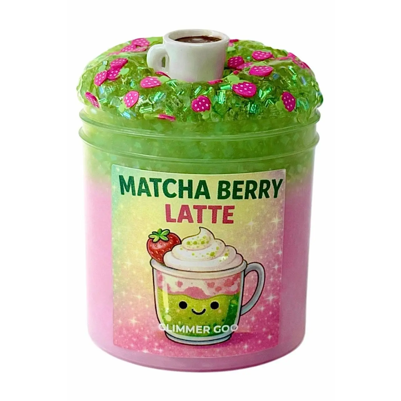 Matcha Berry Latte Cloud Slime – Strawberry & Matcha Scented Crunchy Slime