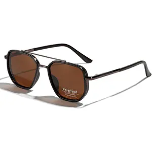 Polarized TR90 Sunglasses Vintage Square Flattop Sun Glasses Double Bridge Metal UV400 Eyewears Full Rim Gradient Lens Impact-Resistance Scratch-Resistance Coating