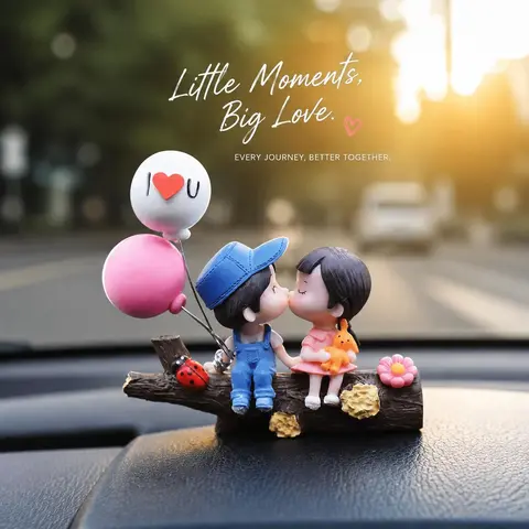 Cartoon Couple Design Car Trinkets - Charming Tree Branch Couple Theme Girly Compact Accessories, Creative Appeal Home Decor Statues & Figurines, Teenage Girl Gifts, Cool Car Decorations