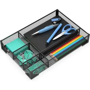 Desk Drawer Organizer, Office Desk Organizer Tray with 5 Dividers, Pen Pencil Drawer Organizer for Office Supplies, Desktop, Bathroom, Kitchen, Makeup, Vanity