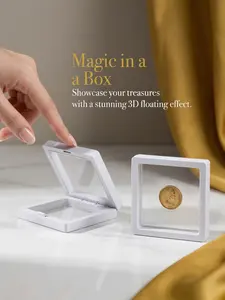 5-Pack (7cm×7cm) 3D White Floating Display Cases, Dustproof Jewelry Packaging, Transparent Hanging Storage Boxes with Elastic Membrane, for Necklaces, Bracelets, Rings, Coins, Earrings & Brooches, Suitable as Gift Boxes for Retail and Personal Use