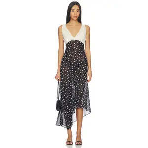 LPA Dorothy Maxi Dress in Black And Cream Polka Dot