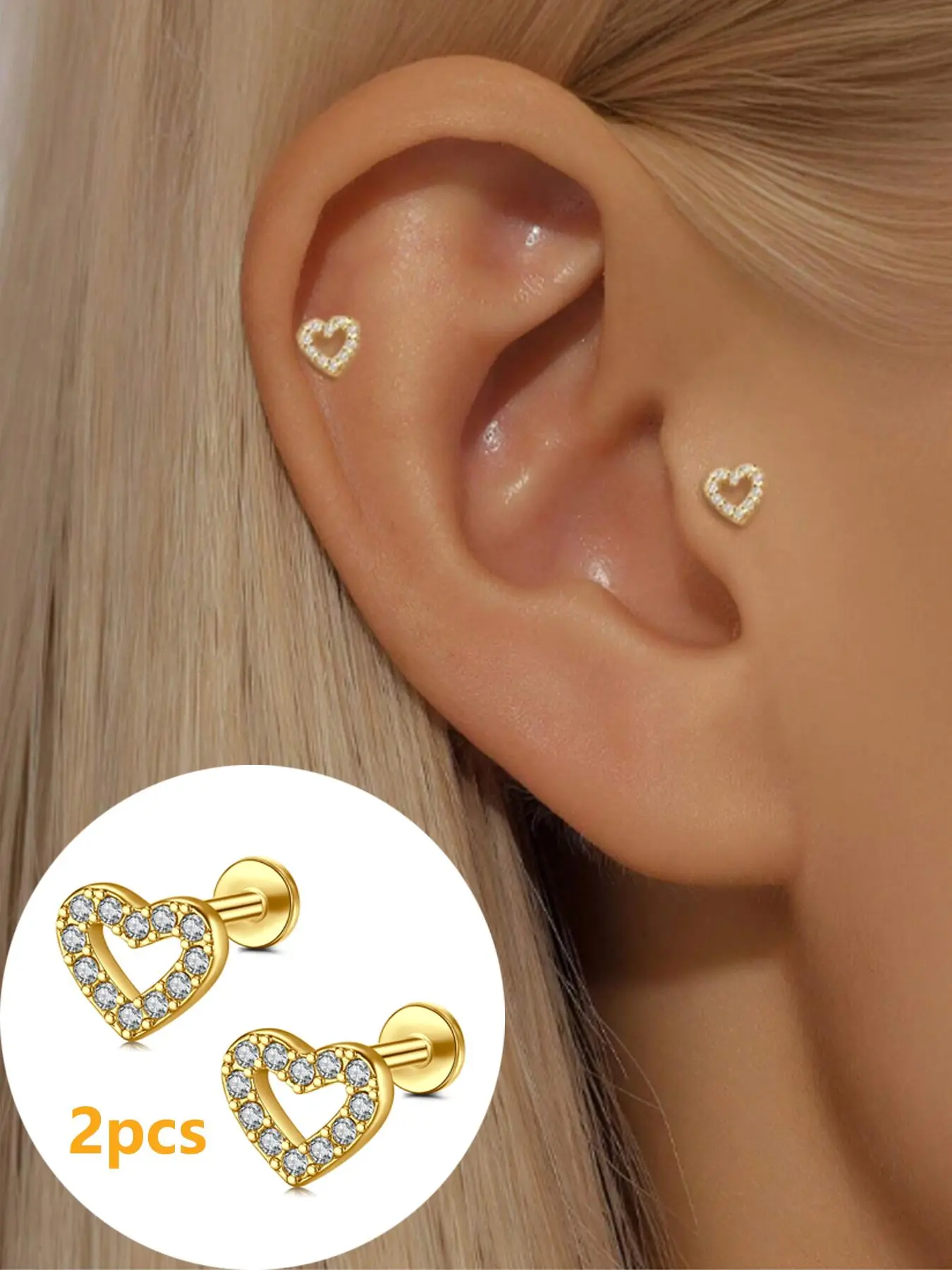 Heart Shaped Stud Earrings, Cute Earrings for Women & Girls, Stainless Steel Cartilage Earrings, Ear Cartilage Studs, Fashion Jewelry for Party, Daily Decor, Trendy All-match & Exquisite Jewelry for Birthday Gift, Hypoallergenic Earrings