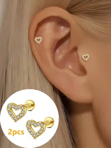Heart Shaped Stud Earrings, Cute Earrings for Women & Girls, Stainless Steel Cartilage Earrings, Fashion Jewelry for Party, Daily Decor, Trendy All-match & Exquisite Jewelry for Birthday Gift, Hypoallergenic Earrings