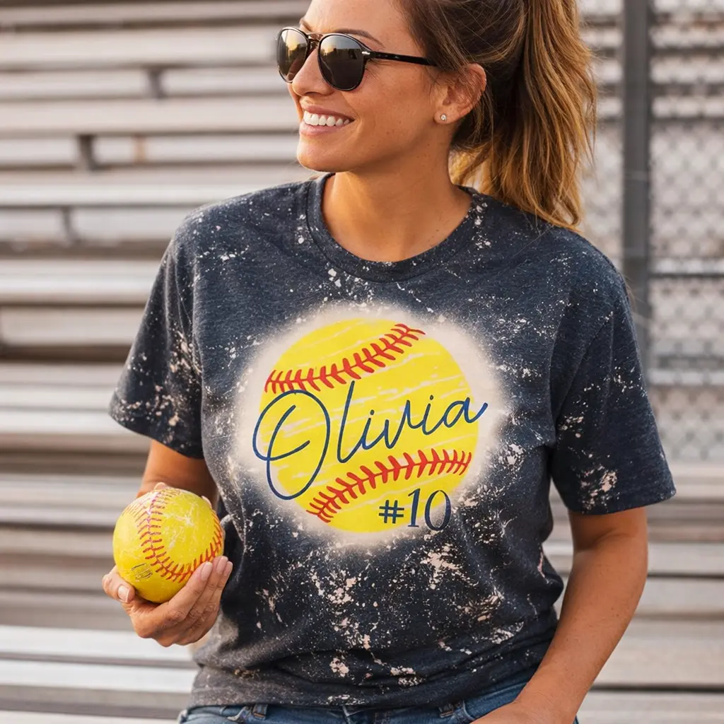 Softball Shirt Bleached ~ Custom Name and Number