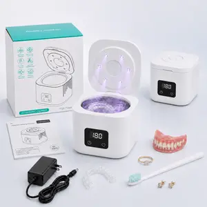 Ultrasonic Cleaner Machine, 340ML Household Sonic Cleaner with Brush-Friendly Top Slot, 3 Timer Modes and 6 Built-In Lid Lights for Retainers, Dentures, Toothbrushes and Jewelry, Cleaner Household Appliance Parts