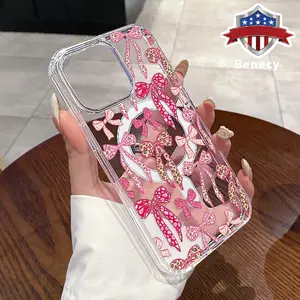Magnetic Soft Case for iPhone 15 16 14 Pro Max 13 12 11 XR XS Plus E Bow - Print Fantasy Pattern Anti-Yellowing Shockproof ultra-thin Silicone Crystal Transparent Acrylic Large Hole Cover Supports Wireless Charging