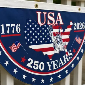 USA 250th Anniversary Weatherproof Polyester Half Circle Fence Banner, 1776-2026 Patriotic Bunting Flag, 4th Of July Independence Day Outdoor Porch Party Decoration,Suitable for patriots