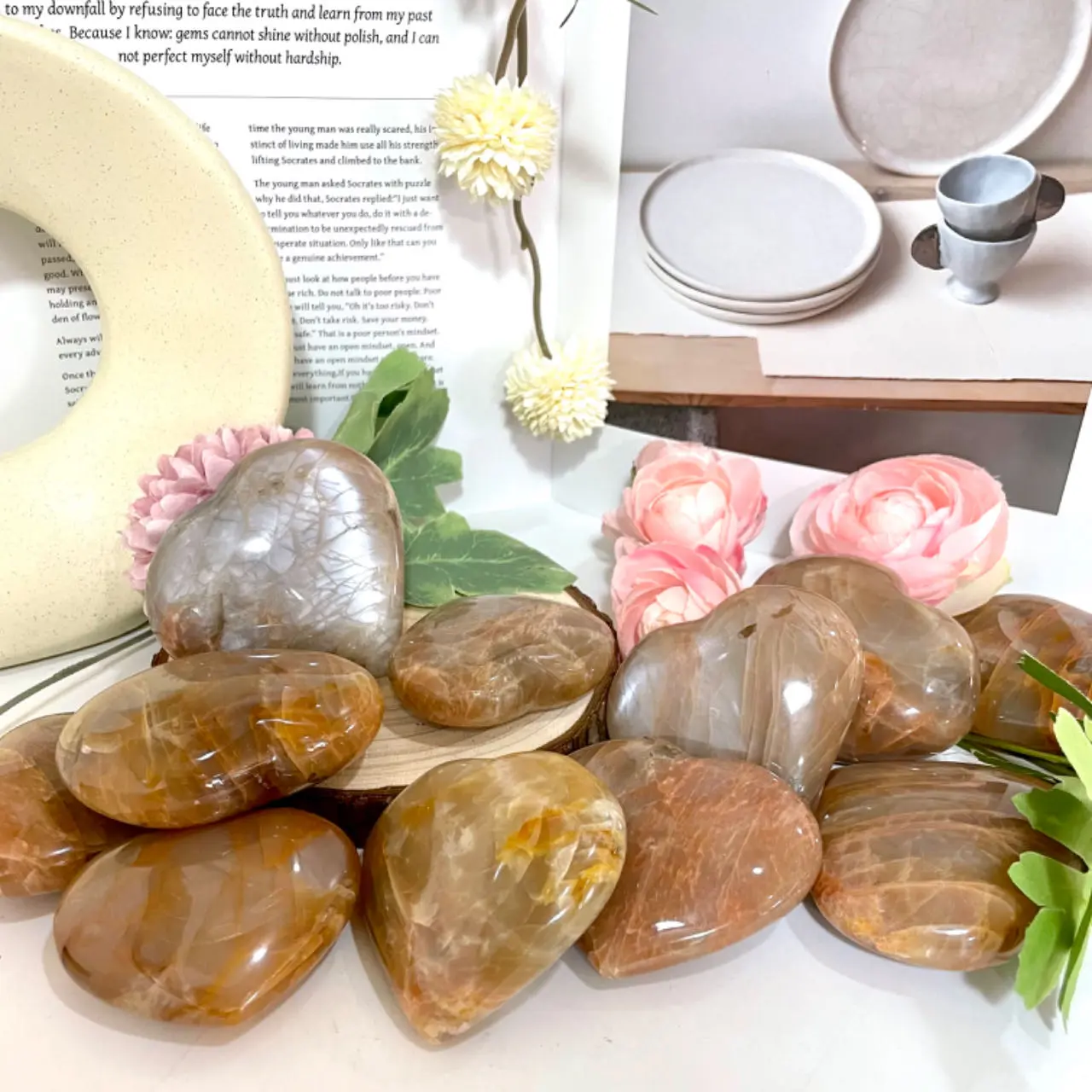4 Counts  Heart Shape Orange Labradorite Stone Healing Stone From IG Crystal