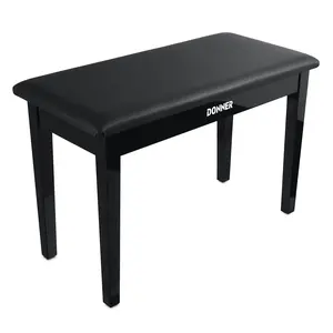 Donner Solid Wood Duet Piano Bench with Storage Two-Seater High-Density Suede Cushion Chair - Black