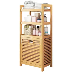 ColourTree Tilt Out Laundry Hamper, Hidden Laundry Hamper Cabinet with Storage Shelves with Removable Laundry Basket Tall Bathroom Storage Organizer for Sleeping Room, Laundry Room(4-Tier)