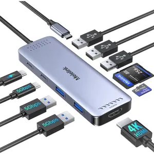 Hub Multiport Adapter For MacBook Pro,MacBook Air,For iPad Pro,iMac,Dell,HP,Lenovo, 10 in 1 USB C Dongle, USBC Compatible (4K@60Hz HDMI,SD/TF Card Reader,100W PD, 6 USB Ports)