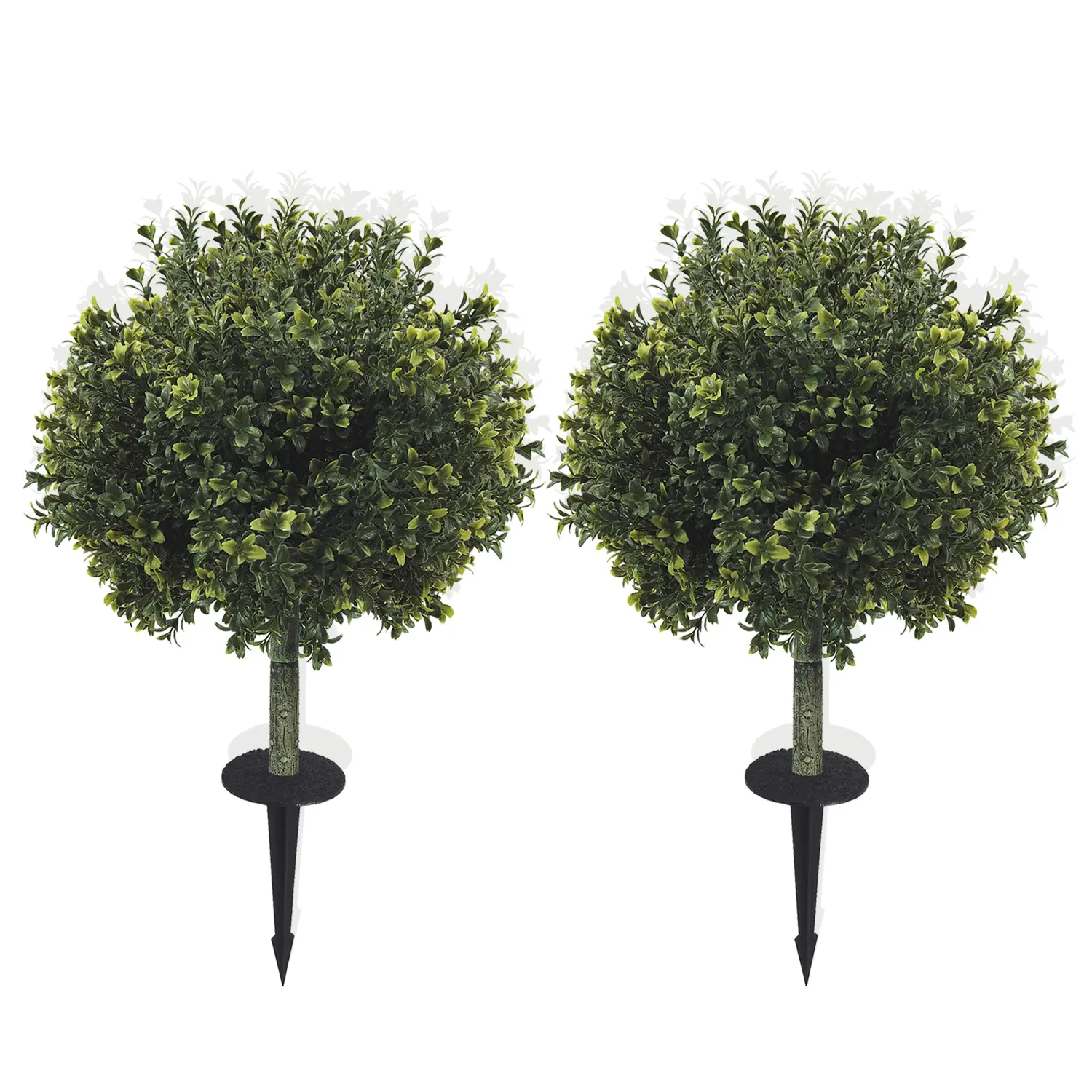 21 Inch Artificial Boxwood Plant with Ground Stakes, Faux Cedar Topiary Outdoor for Garden Patio Balcony Decor - Set of 2 or 4, No Maintenance