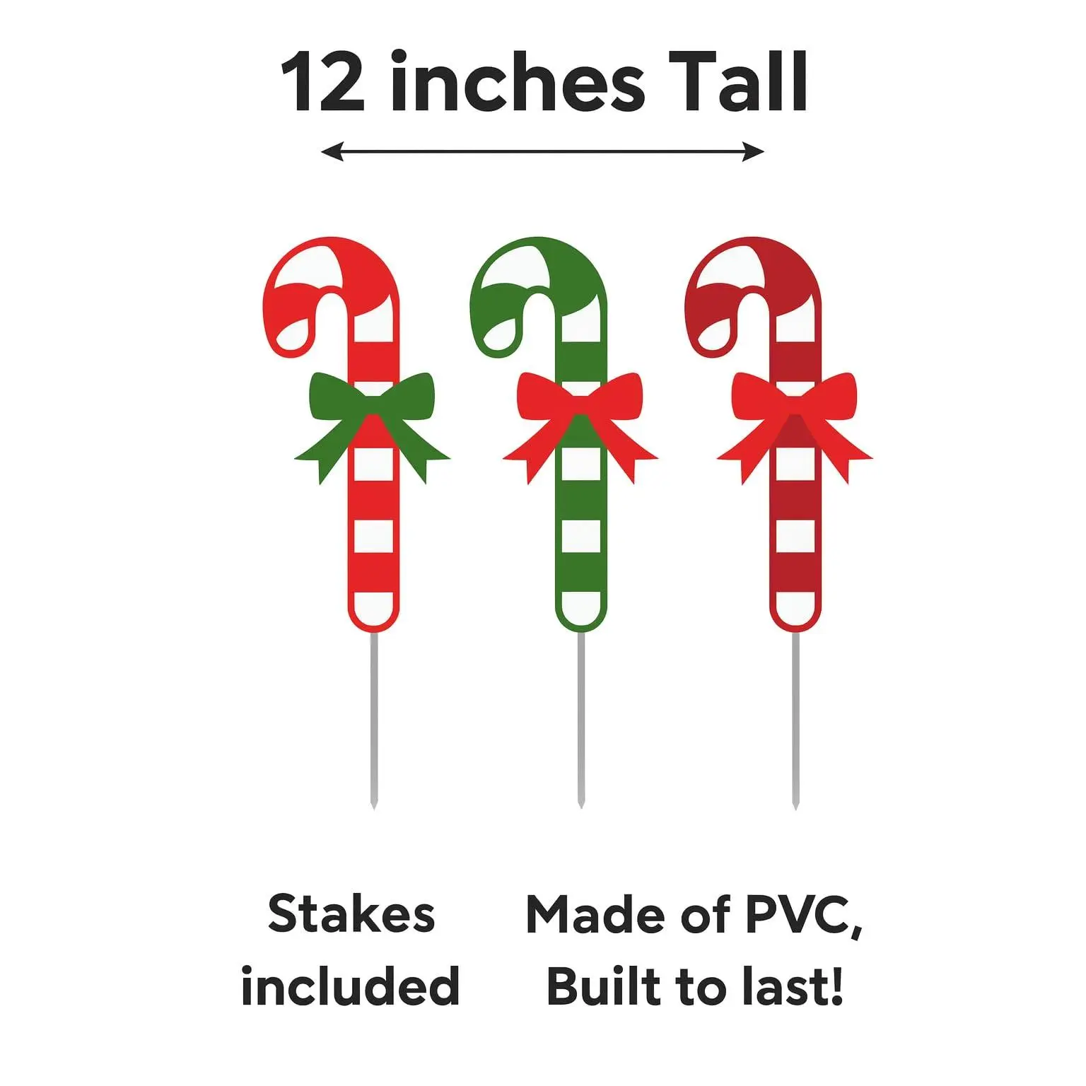 Christmas Yard Signs with Stakes, Set of 3 Candy Canes Assorted Colors, Outdoor Waterproof PVC Holiday Decor, Christmas Lawn Decorations