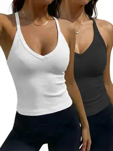 Women's Solid Racerback Tank Top, Casual Sleeveless Deep V Neck Top for Summer, Ladies Clothes for Daily Wear