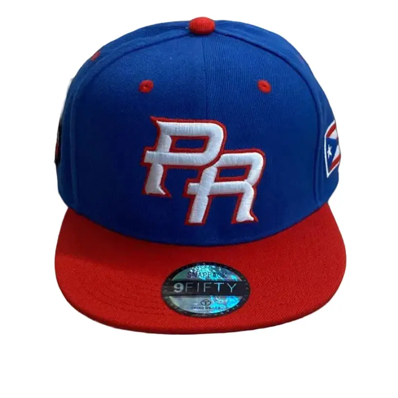 Puerto Rico PR Royal Blue & Red Snapback Hat – Raised Embroidery with Flag and Coqui Patches