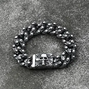 GTHIC Punk Ghost Head Stainless Steel Skull Bracelet Gothic Fashion Accessories for Daily Wear