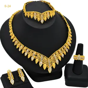 New Style Dubai  Gold Plating Jewelry For Women Bride Unique Wedding Necklace Earring Ring Bracelet Four-piece Set