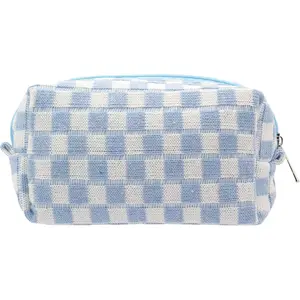 Checkered Makeup Bag for Purse Portable Zipper Make Up Pouch Small Cosmetic Case for Travel Accessories