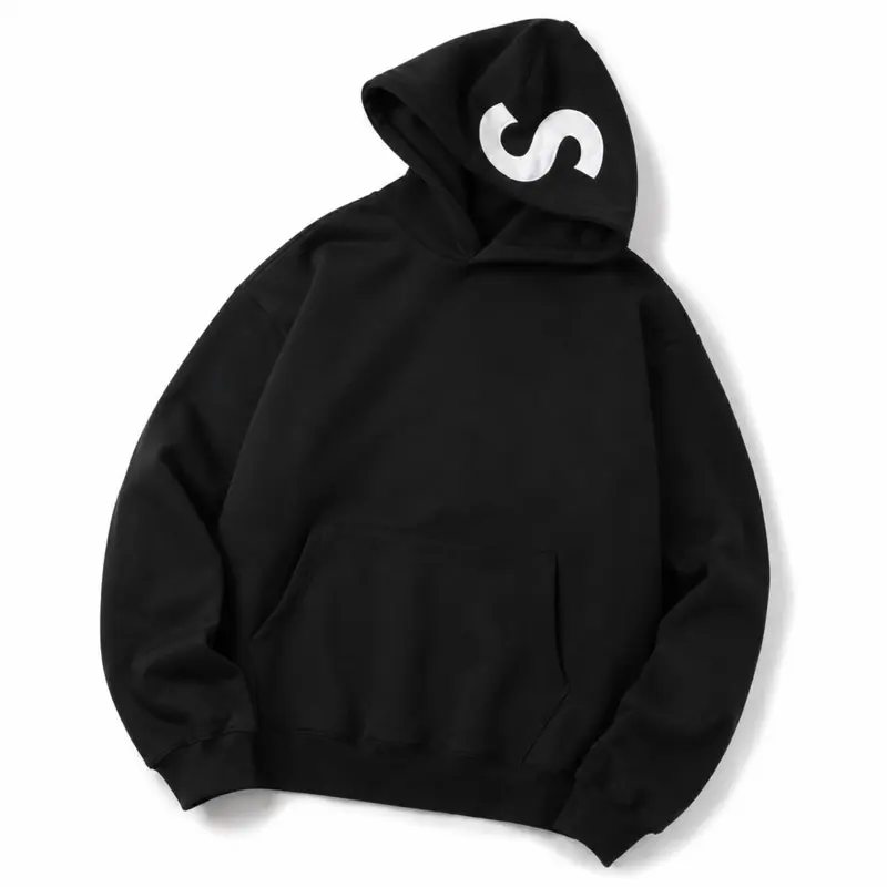 Menswear Soft Unisex Black Hoodie, Casual Streetwear Pullover, Relaxed-Fit Fleece Sweatshirt with Side Pockets for Loungewear & Everyday Wear Small Tops
