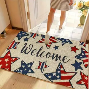 Door Mat, Patriotic American Flag Stars Welcome Doormat - 4th of July & Memorial Day Home Decor,Machine Washable, Holiday Door Greeting | Starshaped Pattern | Machinemade Durability