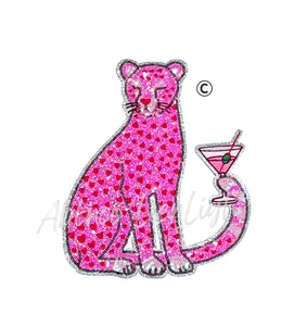 Pink Heart Martini Leopard Sequins Valentines Day Patch - Large