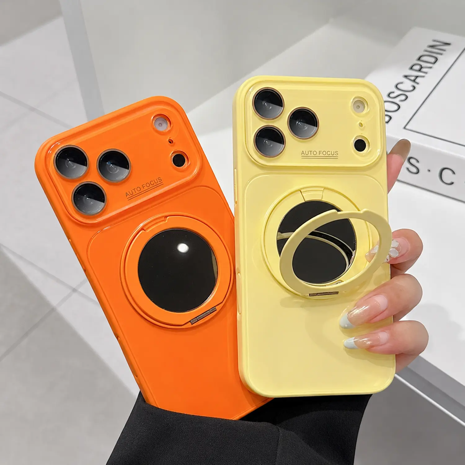 Camera Lens Protection, Shockproof Protective Cover for iPhone 18 Pro Max 17 16 15 14 13 Pro Max, Hands-Free Viewing & Selfies,Mirror Phone Case with Built-In Stand & Round Makeup Mirror