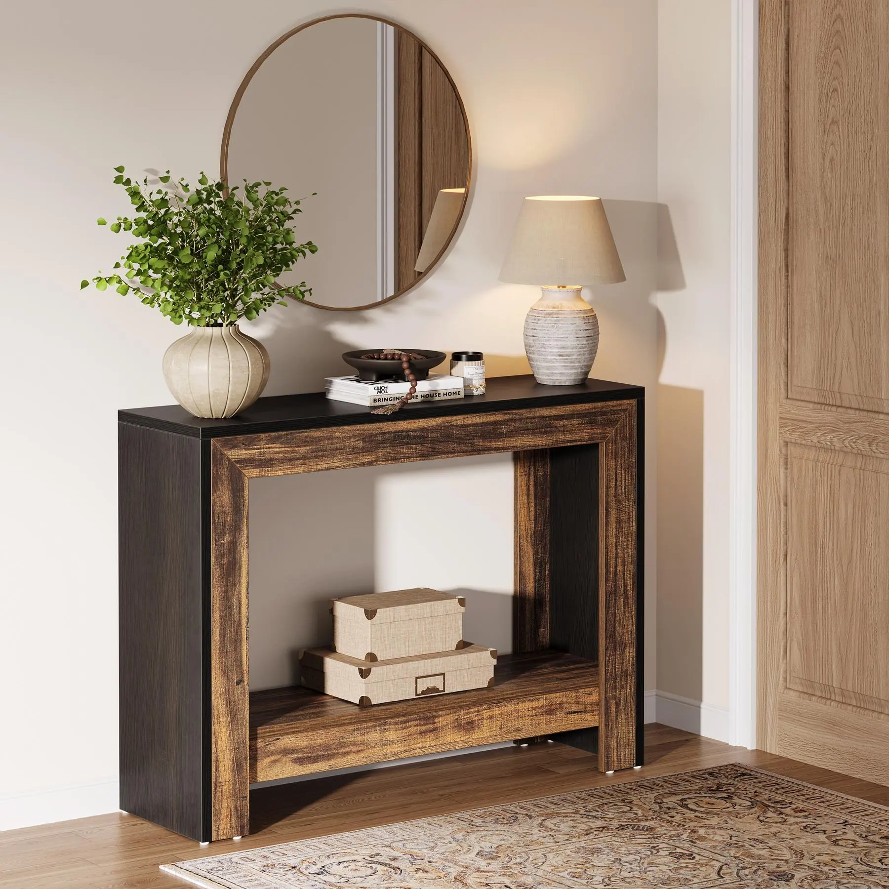 TRIBEWOOD 41.3" Rustic Wood Rectangular Sofa Table with Storage, Modern Farmhouse Console Table for Behind Couch or Hallway, Easy Assembly, Space-Saving, Modern Farmhouse Table