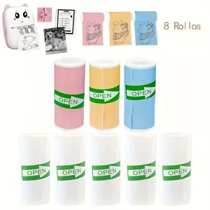 8 Rolls Mini Thermal Paper - Self-Adhesive, Inkless, Compatible with Portable Thermal Printers - Suitable for Photos, Labels, Notes, Scrapbooking, Office, School, Home - (3 Colors + 5 White Rolls) - Perfect for Printing Anytime, Anywhere, Office