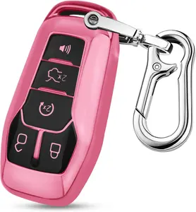Ford Key Fob Cover with Keychain, Shell Compatible with Ford Explorer, F150, Lincoln MKC, MKX, MKZ, Fusion, Mustang, Edge Remote Vehicle Accessories (Pink)