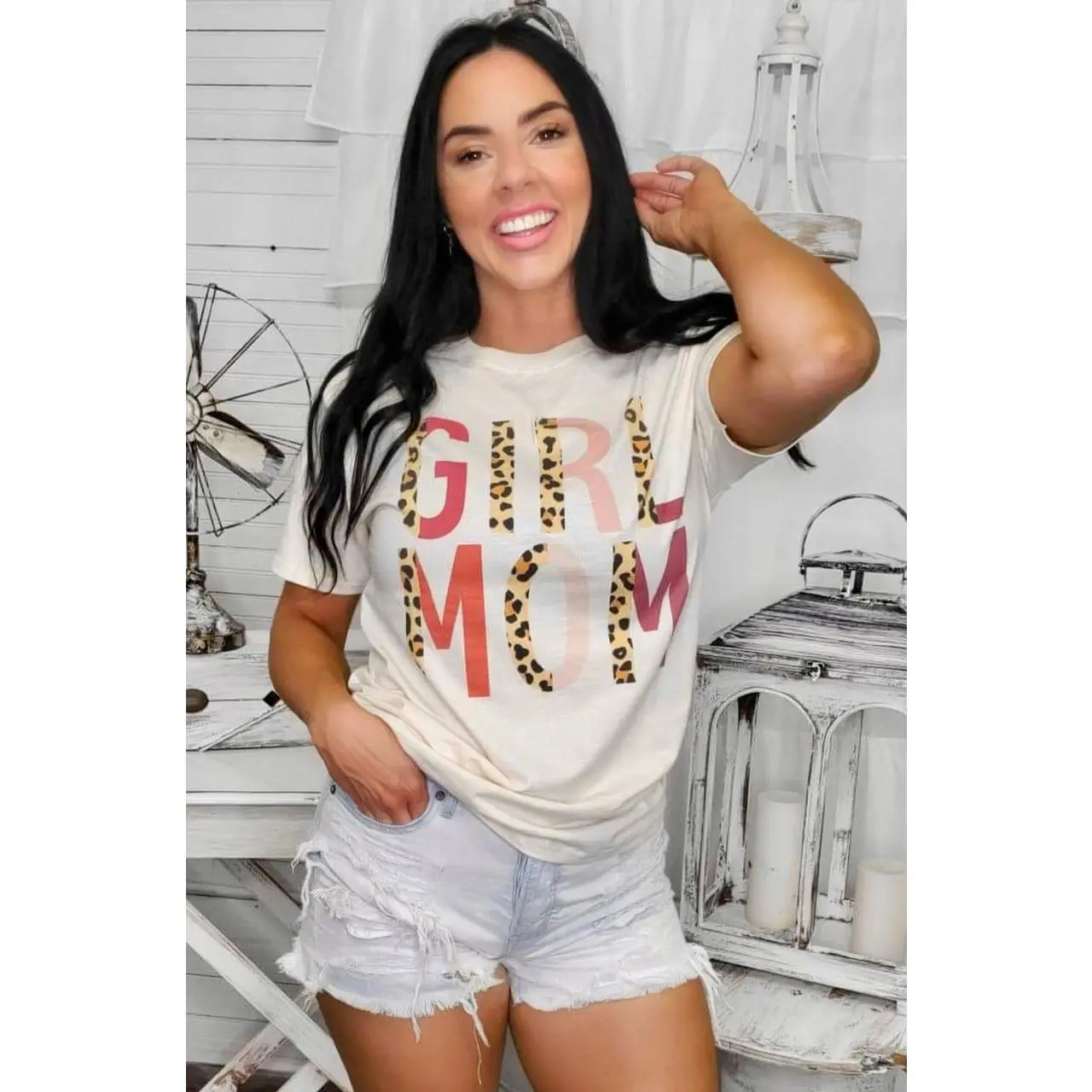 Tees2urdoor Women's Girl Mom Leopard Print Graphic T-Shirt, Casual Short Sleeve Round Neck Cotton Top, Cardigans