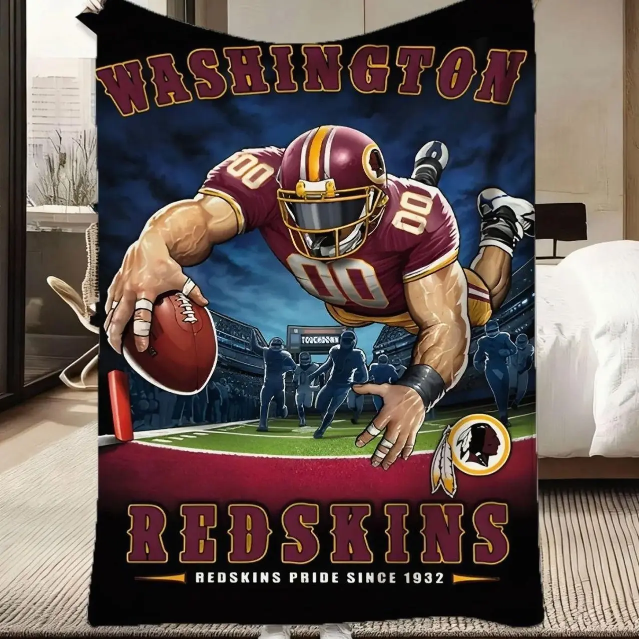Washington Football Retro Flannel Blanket - Vintage Red & Gold Team Print, Soft, Cozy Warm Lightweight, for Sofa Bed Couch, All Seasons, Man Cave Decor, Perfect Gift for NFL Fans, Sports Bedding for Teens Adults