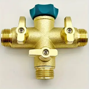 Cross-Shaped Three-Way Diverter for Garden Hoses, Three Valves, Exclusive New Aluminum Alloy, Ball Valves, Irrigation & Car Washing