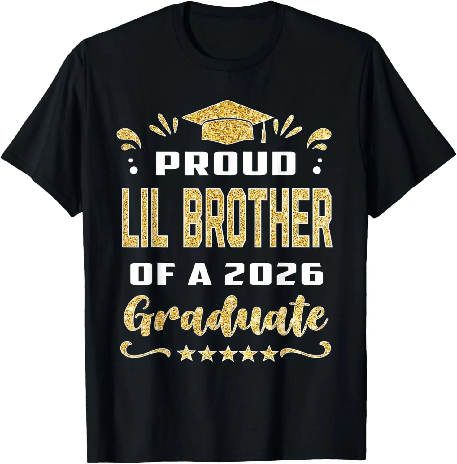 Women's Vintage Short-Sleeve Round Neck Streetwear T-Shirt, 100% Cotton Casual Distressed Top for Class of 2026 Graduation, "Proud Lil Brother" Gift
