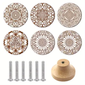 6PCS Art Nouveau Style Pulls, Handcrafted Wooden Drawer Pulls and Kitchen Cabinet Knobs, Dresser Drawer Handles, Polished Surface, Personalized Pattern Design, Decorative Drawer Pulls, Home Decor, Interior Decoration.