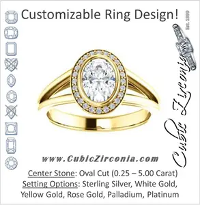 Cubic Zirconia Engagement Ring- The Mackenzie (Customizable Oval Cut Bezel-set Split band with Halo)