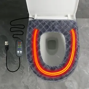 1pc USB Heated Toilet Seat with Remote Control - Operation, 5 Heat Settings & Timer, Soft Plush Padded Cover, USB-Powered Heating System for Home Bathroom, Easy Installation, Modern Design (Compatible with USB Ports, No Batteries/Electricit