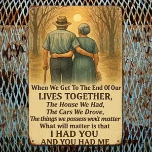 Vintage Metal Wall Sign - 8x12 Inches, Romantic Elderly Couple Design, "When We Reach the End of Our Lives Together", Waterproof Home Decor for Valentine's Day, Cafe, Restaurant, or Garage, Ideal Gift for Wife or Husband, Metal Wall Art Decor
