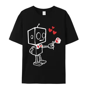 Printed couple t-shirts, Robot Love Set, street t-shirts, going out, going to the beach, festivals, perfect gifts t0108