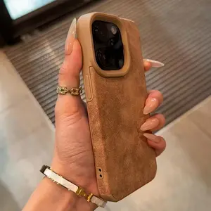 Brown matte lambskin artificial leather anti-drop phone case, suitable for iPhone models such as 11/12/13/11/14/16/17/15/PRO/PROMAX/PLUS/Air, a great choice for gifts to girlfriends, relatives, friends, boyfriends, girlfriends, and for holiday presents