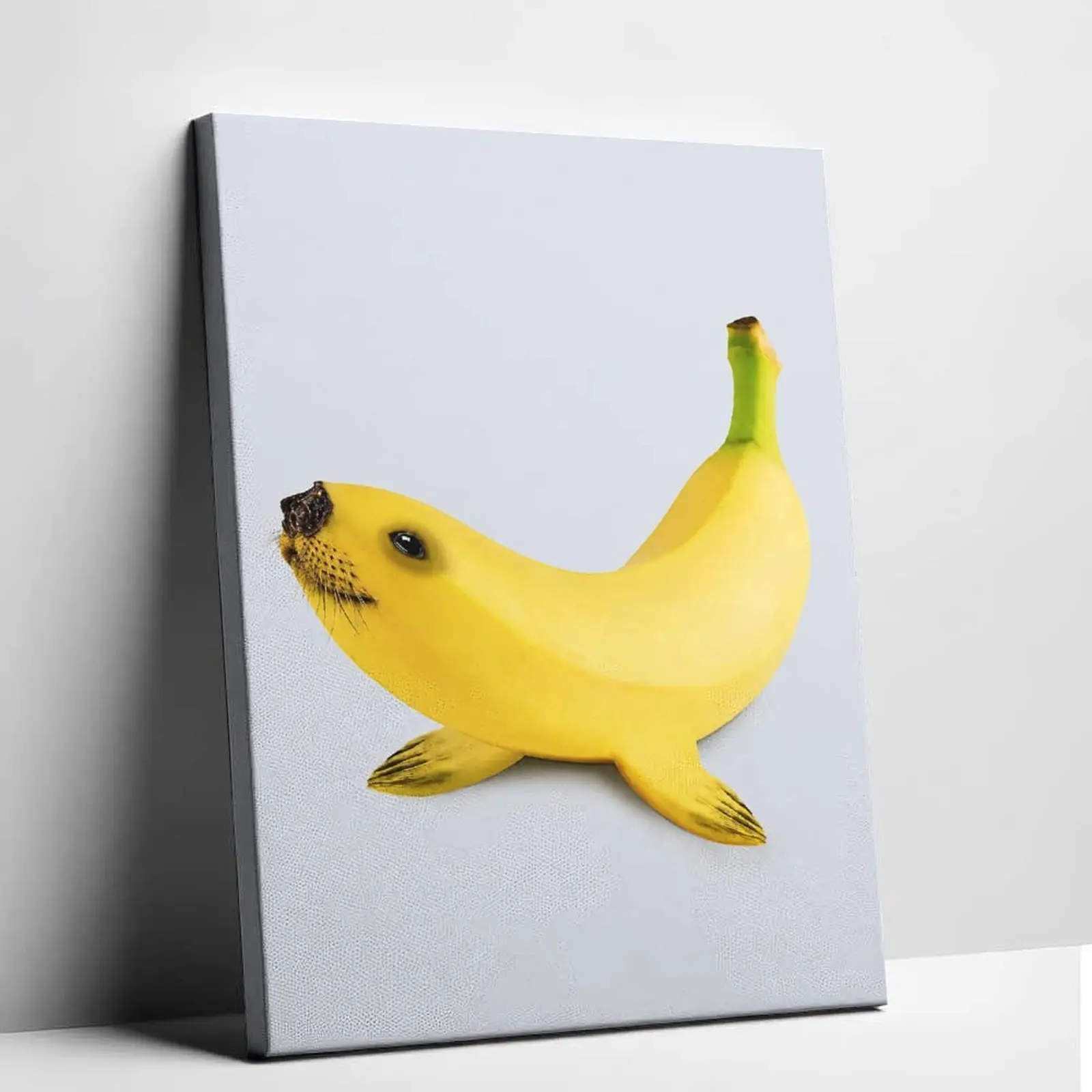Banana Seal Meme Canvas Wall Art Banana Sea Lion Poster Print Funny Quirky Fruit Animal Canvas Painting Modern Eclectic Pop Graphic Picture Decor for Living Room Kitchen Studio