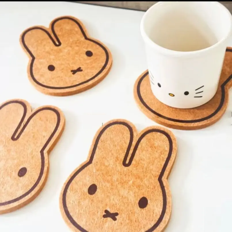 Kawaii Miffyis Rabbit Set of 2 Cork Coasters, Japanese-Style High-Quality Absorbent Insulation Pads for Milk Tea, Coffee, Photo Props & Decor