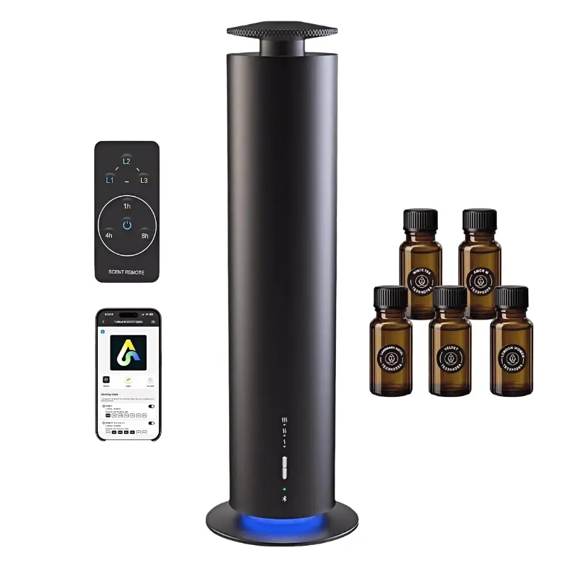 Waterless Nebulizing Essential Oil Diffuser Portable 27H Battery, 2000 Sq Ft, Smart Bluetooth, Quiet Air Scent for Home, Office, Hotel(Black)