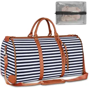 2 in 1 Large Convertible Garment Bags for Travel, Waterproof Carry On Duffle Bag with Shoe Pouch,Hanging Suitcase Suit Travel Bags, Gifts for Women, Royal Blue Stripe