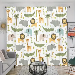 Lion & Elephant Pattern Curtain, Cute Animal Printed Door Curtain, Home Decorative Curtain, Home Decoration Curtain for Living Room Bedroom Kitchen Study Room, Curtain Replacement