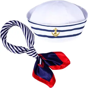 2 count Yacht Captain Hat Sailor Ship Cap Scarf Sunglasses Sailor Hat Boat Dressing up Accessory for Costume Party Women Men