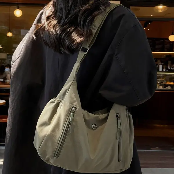 Women's Plain Nylon Crossbody Shoulder Bag - Casual Fashion Bag, Large Capacity, Lightweight Soft Everyday Purse for Commuting, Shopping, Accessories for Women